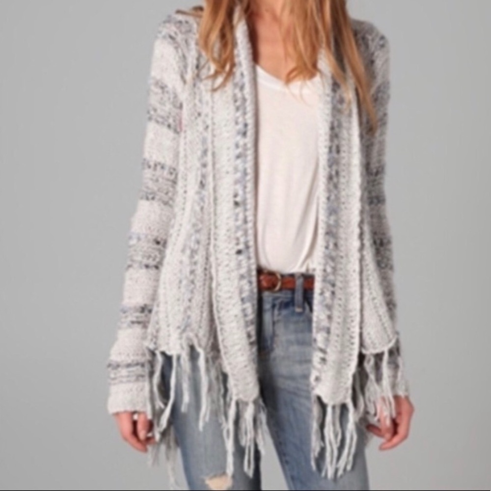 Free People Runaway Love Striped Fringe Wrap Cardigan, Size Medium